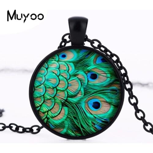 Peacock Pendant Handmade Peacock Necklace Vintage Round green Jewelry Art Print Peacock Jewelry Accessories HZ1