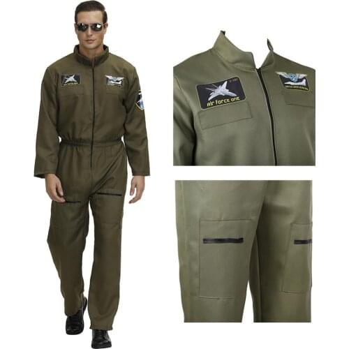 Flight Suit Uniform Man Fighter Pilot Costume Women Top Gun Halloween Cosplay Adult Jumpsuit Zipper Costume Couple Game Overalls