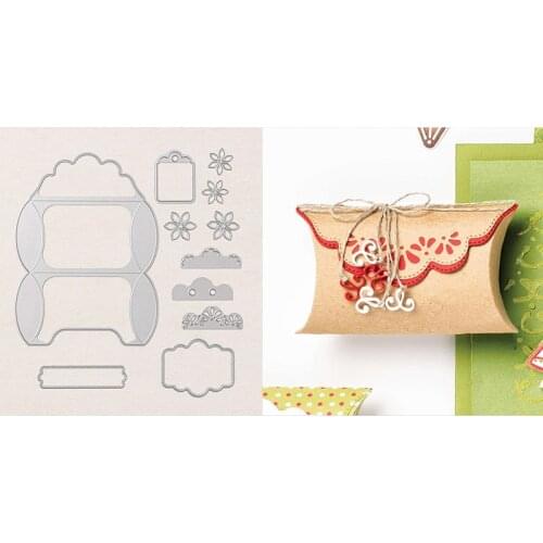 3D Pretty Pillow Box Dies Metal Cutting Dies With Tags Labels Flowers Diecut for Small Treats or Gifts New 2021 20A
