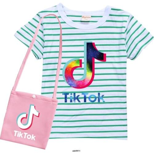 Tik Tok Fashion Girls Shirts Princess Print Beautiful Cartoon Casual T Shirts Girl Round Neck Short Sleeve +Bag Girls Tops