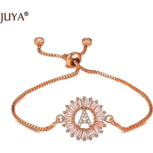 JUYA fashion rose gold bracelet for women accessories rhinestone 26 English Letters Charms simple chain Alphabet bracelet