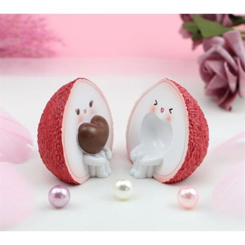 Cartoon Fruit Ornament Home Decor Peaches Lychees Desktop Resin Craft Carving Model Creative Car Decoration Accessories Kid Gift