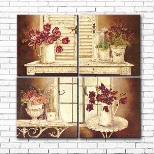 Pastoral flower white table scenery set canvas printings oil painting printed on canvas living room wall art decoration picture