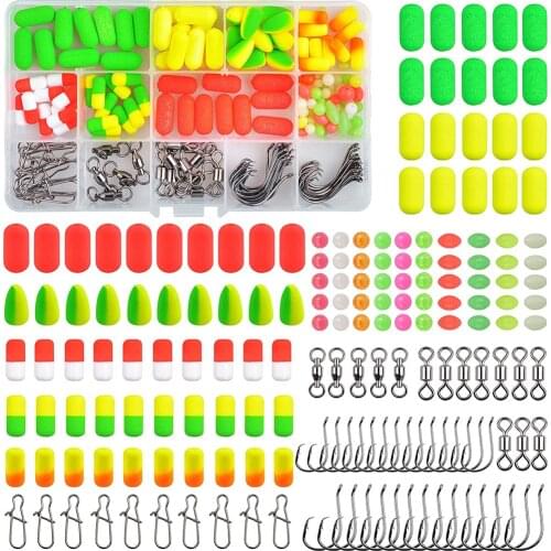 175Pcs/Box Pompano Rigs Kit Foam Fishing Float Bobber Hooks Bearing Rolling Swivels Duo Lock Snaps For Surf Rig Accessories