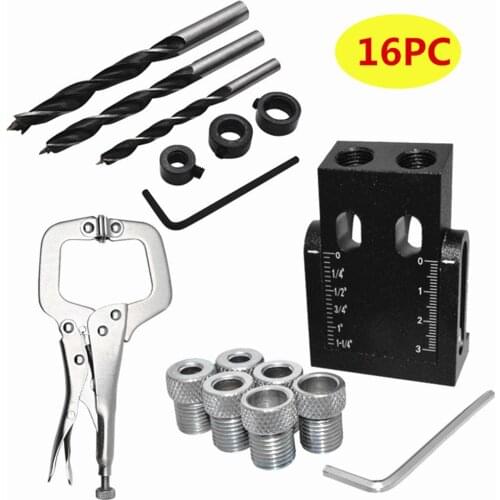 Woodworking Guide Positioner Kit Oblique Hole Locator Positioner Drilling Bits Jig Clamp Woodworking Kit 15 Angle