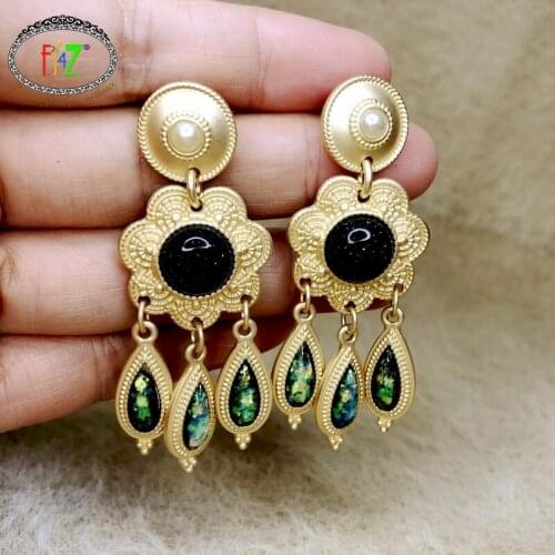 F.J4Z 2021 New Earrings for Women Fashion Peacock Green Charms Natrural Stone Statement Earring Lady Stars Cocktail Jewelry
