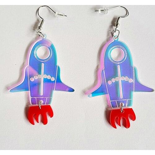 New Funny Rocket Shape Acrylic Earrings for Women Girl Exaggerated Spaceship Dangle Earrings Jewelry Fashion Party Jewelry Gift