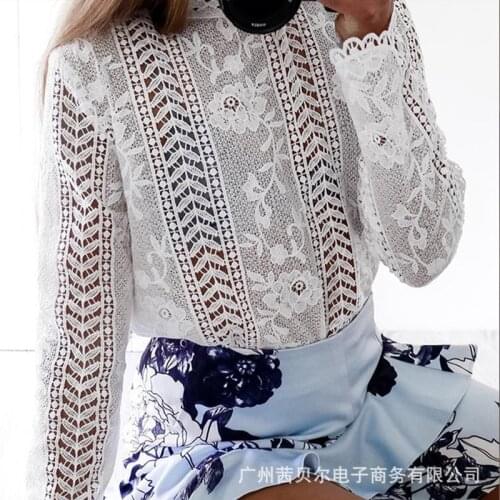 New simple temperament high-neck hollow white top