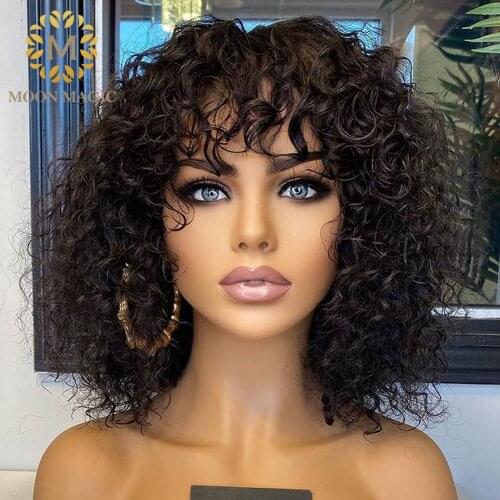 Kinky Curly Wig With Bangs Curly Bob Wig Lace Front Human Hair Wigs Short Bob Lace Front Wigs For Women Brazilian Hair 150