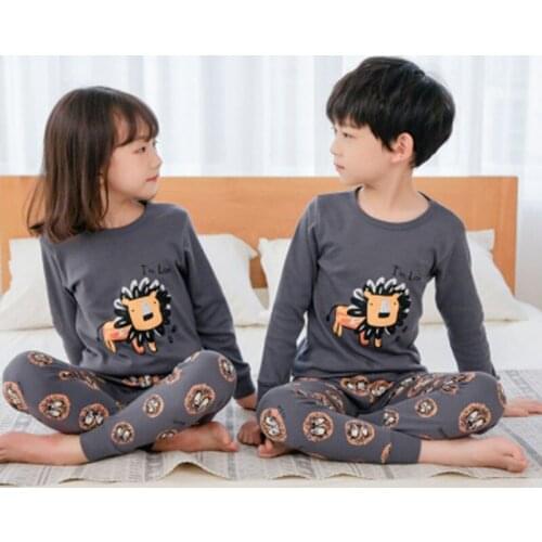 Boys Girls Pajamas Autumn Winter Long Sleeve Childrens Clothing Sleepwear Cotton Lion Pyjamas Sets For Kids 2 4 6 8 10 12 Years