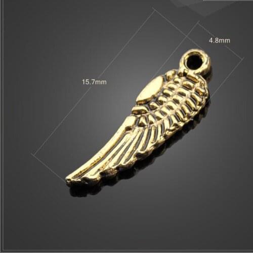 High quality 20 PCS/Lot 15.7mm*4.8mm metal diy handmade gold Color single angel wings charms