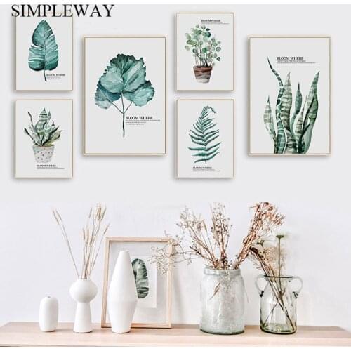 Green Plant Leaf Poster Nordic Botanical Canvas Print Wall Art Planting Scandinavian Decoration Picture Modern Living Room Decor
