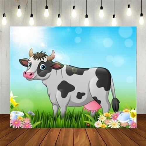 Nitree Photo Studio Props Vinyl Photography Backdrop For Kids Birthday Party Cartoon Animals Happy Cow With Nature Background