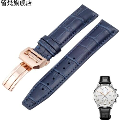 High Quality Genuine Calf Hide Leather Watch band Suitable for IWC Portugieser 7 Pilots Watches Portofino blue Watch Strap 20MM