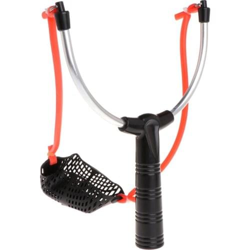 Fishing Bait Slingshot Thrower Aluminum Alloy Elastic Powerful Catapult Food Bag