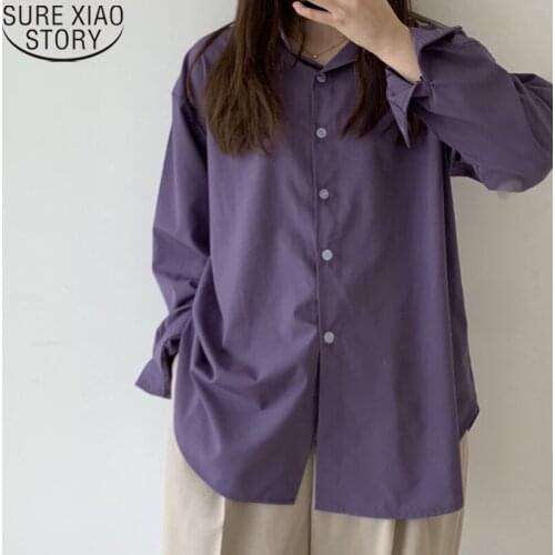 Spring Autumn Korean Office Lady Loose Shirts Women Purple Blouse Long Sleeve Tops Elegant Female Blusas Fashion Clothing 12279