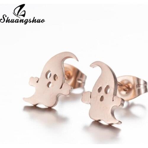 Shuangshuo Ghost Stud Earrings for Women Halloween Pumpkin Jewelry Cute Stainless Steel Earrings piercing April Fools' Day Gift