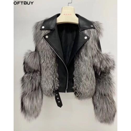 Vogue Fad Winter Jacket Women Real Fur Coat Natural Fox Fur Collar Outwear Thick Warm 100% Genuine Leather Sreetwear Casual