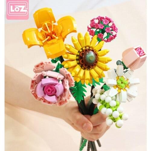 LOZ Building Block Flower Bouquet Bricks Toys Sunflower Hydrangea Rose DIY Assembled Home Decoration For Girl Birthday Gift