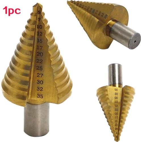 Step Drill Bit 5-35mm HSS Straight Slot Cone Hole Cutting Drill 13-Step Bit with Titanium Coating for Wood/PVC/Sheet Metal