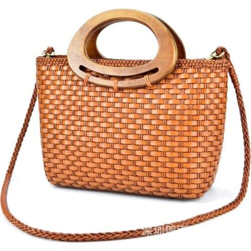 Hand-woven Genuine Leather Shoulder Bag Vintage Shopping Bag Crossed Tote Bags ethnic style one-shoulder messenger handbag