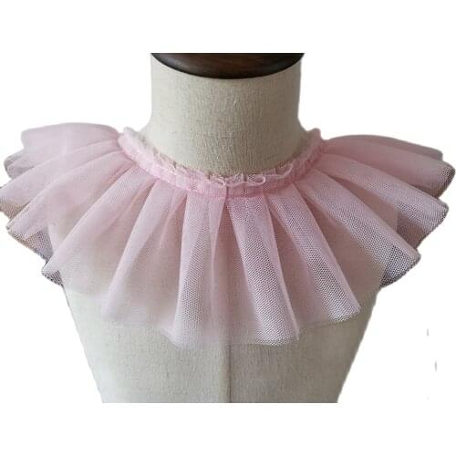 1Yard Embroidery Tulle Lace Fabric Voile Pleated White Pink Lace Ribbon Collar 9cm Trim Decor Sewing Applique dentelle encaje T1