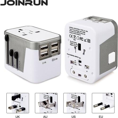 Joinrun Universal Travel Adapter Electric Plugs Sockets Converter US/AU/UK/EU with 4 USB Charging 2.4A LED Power Indicator