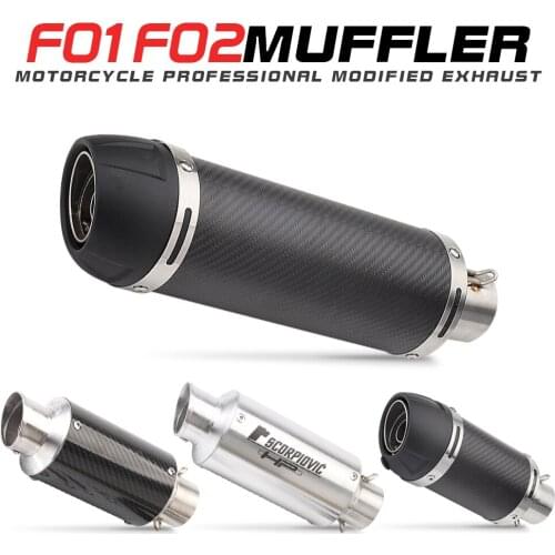 E-Mark Universal Motorcycle Real Carbon Fiber Slip On Exhaust Pipe Muffler Escape for LeoVince Most Motorcycle Color Laser Logo