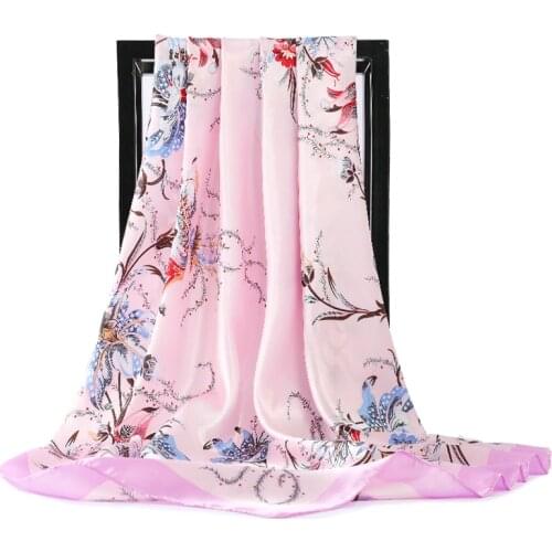 2021 Spring Silk Satin Hijab Scarf For Women Shawls and Wraps Fashion Kerchief Head Scarfs Female 90*90cm Bag Scarves For Ladies