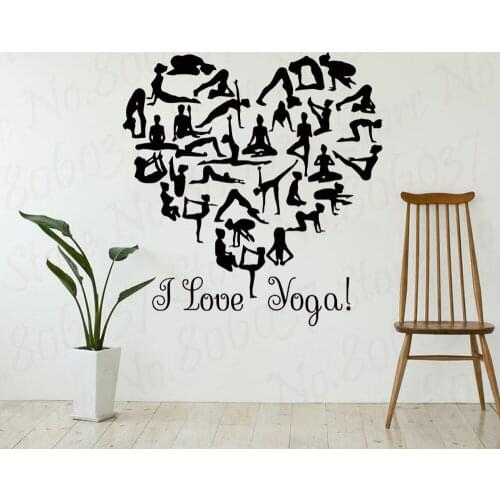 Yoga Vinyl Wall Sticker I Love Yoga Quote Gymnast Girl Yoga Poses Living Room Dector WL1907
