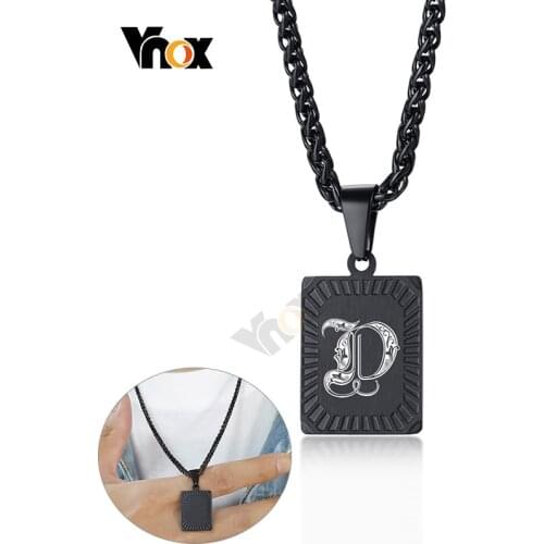 Vnox Custom Initial Letter A B C to Z Charm Pendant Necklaces for Men Women Jewelry with Stainless Steel Wheat Link Chain 24"
