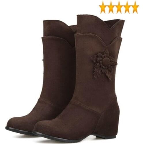 Suede Christmas Fashion Chic Faux Shoes For Womens Autumn Short Boots Winter Sapatos Mulher 28-52 Sweet Girl Flower Footwear Red