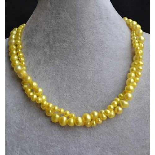 Unique Pearls jewellery Store Yellow Pearl Necklace 18 inches 6-9mm Round Genuine Freshwater Pearl Necklace Fine Jewelry
