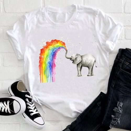 Women Clothing Sweet Rainbow Cartoon Short Sleeve Printing 90s Summer Clothes Print Tshirt Female Tee Top Graphic T-shirt