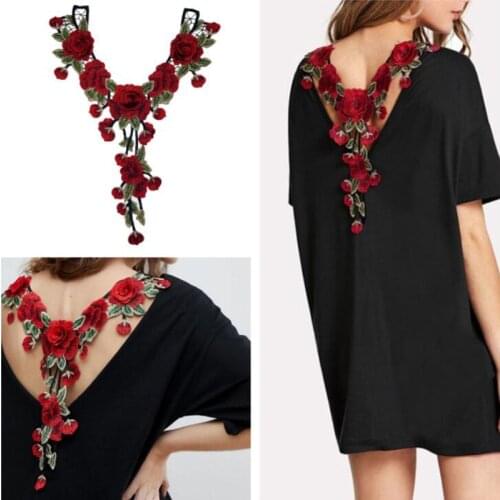 Women Red Flower Lace Fake Collars Blouse Decorative Neckline Collar Neckwear Lapel for Dress Sweater Accessories 42*35CM