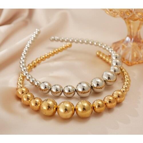 Gold Color Big Imitation Pearl Headband For Women Turban Bandage Bandanas Hair Bands Headwrap Headdress Hair Accessories
