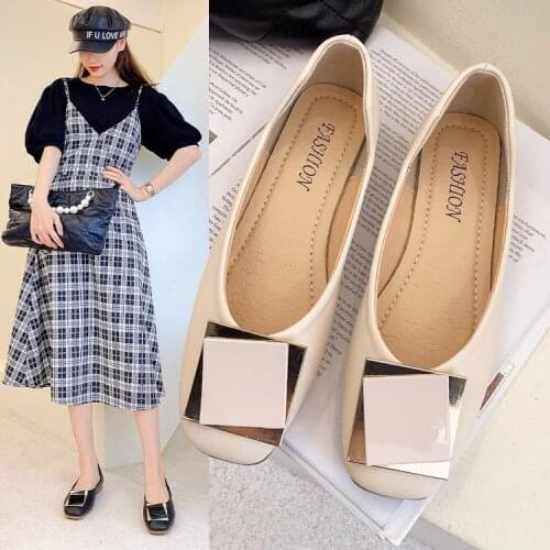 2021 Spring Europe Fashion Square Toe Flat Shoes Woman Retro Casual Flats Large Size Soft Bottom Ladies Shoes Zapatos De Muje