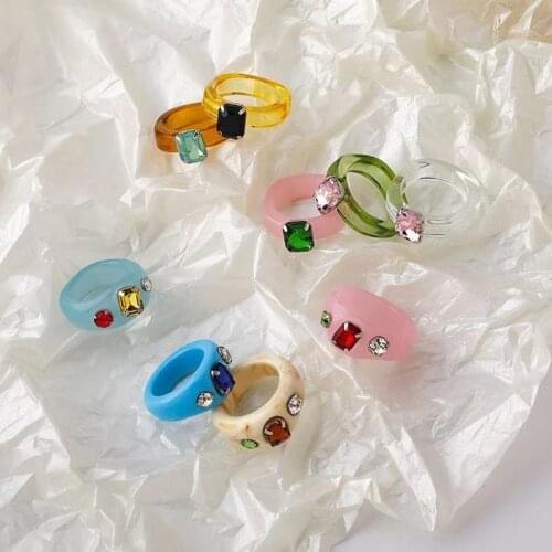 Womens Transparent Resin Acrylic Ring Creative Korean Square Geometric Round Irregular Jewelry 2021