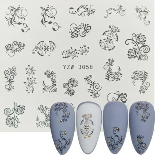 1 Sheet 2020 NEW Black Floral Nail Art Stickers Flowers Leaves Water Transfer Decals Slider Foil Autumn Design Tattoo Manicure