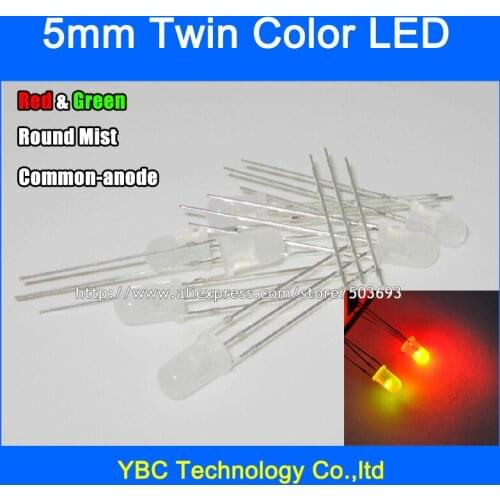 100pcs/lot 5mm Red Green LED Common Anode 3Pin F5 Round Mist Diodes