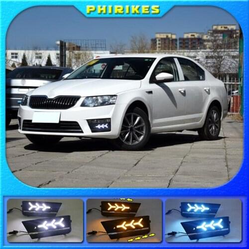 2PCS Waterproof style 12V LED Car for SKODA OCTAVIA A7 2013-2017 DRL Daytime running light with fog lamp hole
