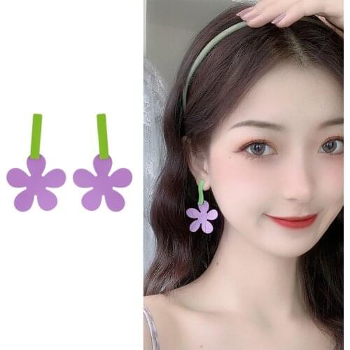 2020 New Summer Hipster Painted Flower Clip Earrings Sweet Elegant Big Purple Flower Cushion Ear Clip Earrings Without Piercing