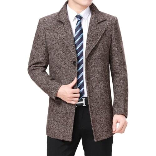 2021 Men Wool Coat Autumn Woolen Jacket Pea Сoat Winter Wool Blend Jacket High Quality Men Tweed Coat Korean Turn-down Collar