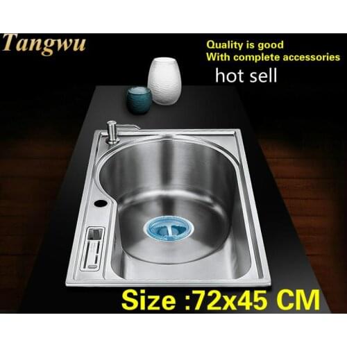 Free shipping Household multifunction luxury kitchen single trough sink 304 stainless steel big hot sell 72x45 CM