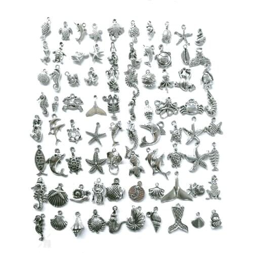 80 kinds of hot-selling sea animals mixed ancient silver bracelet necklace handmade jewelry making wholesale DIY accessories