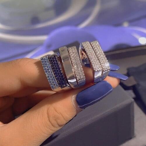 Brand 1:1High Quality Fahsion Ring Silver Color Navy Blue and Lagoon Rectangle Ring Micro Zircon Women Luxury Brand Jewelry
