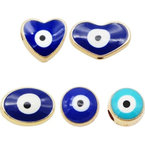 Julie Wang 12PCS Enamel Blue Evil Eye Beads Small Round Heart Shape Spacer Bead Bracelet Jewelry Making Accessory