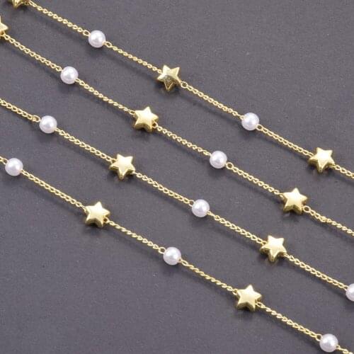 1 Meter Imitation Pearls Copper Gold Plated Star Chain for Necklace Bracelet Jewelry Making Findings DIY Supplies