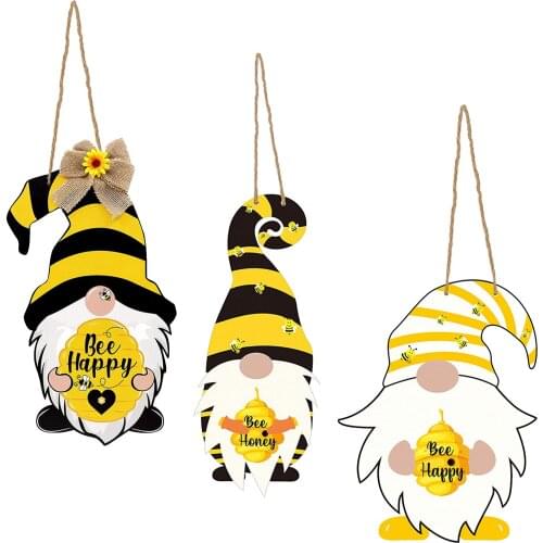 Wooden ing Sign Bee Happy Honey Bee Gnome Farmhouse Front Door Window Garden ing Sign Decoration