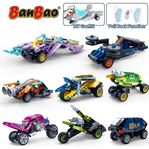 BanBao Future design pull back car building blocks 2 in 1 vehicle DIY Graffiti Inkjet design children gifts for boy friend
